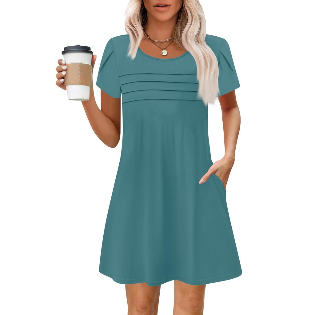 Женские летние повседневные лепестковые узкие полосатые плиссированные однотонные платья