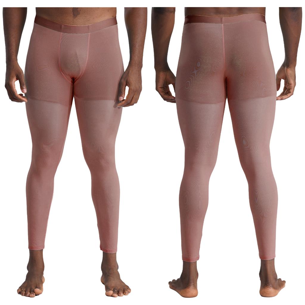 Mens Silky Yoga Leggings Seamless Stretch Fabric Gym Sports Bottoms