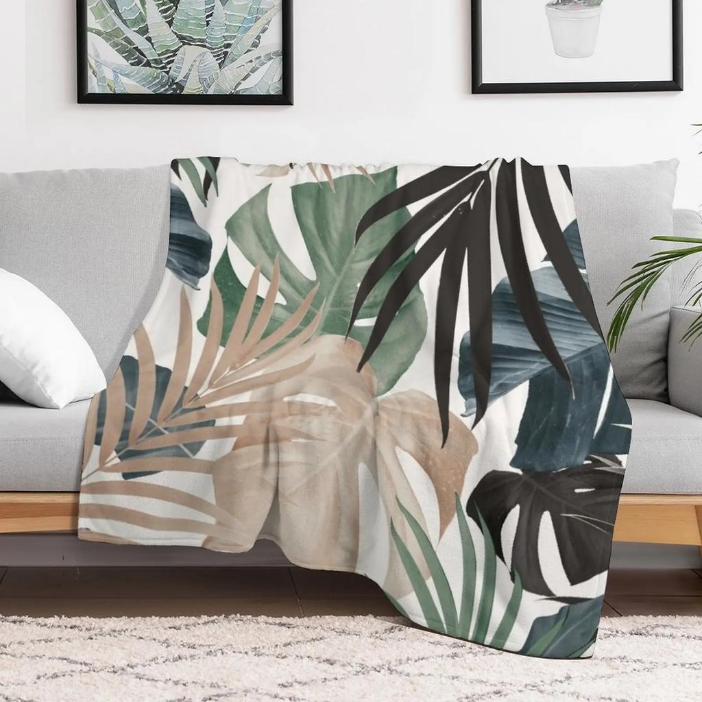Tropical Jungle Leaves Pattern 13 Fall Colors tropical decor art Throw Blanket Stylish Couch Blanket for Home Living Room