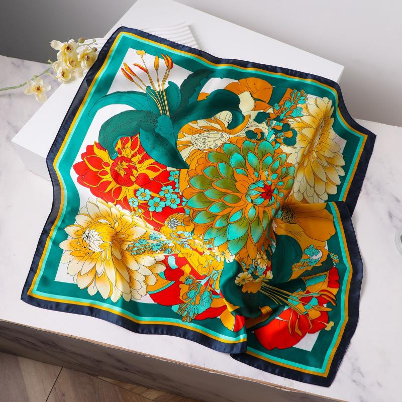 Шелковый женский квадратный шарф - Китайский стиль платок на голову для весны, лета, осени - Защита шеи и согревающий - Элегантный тонкий стиль для мамы