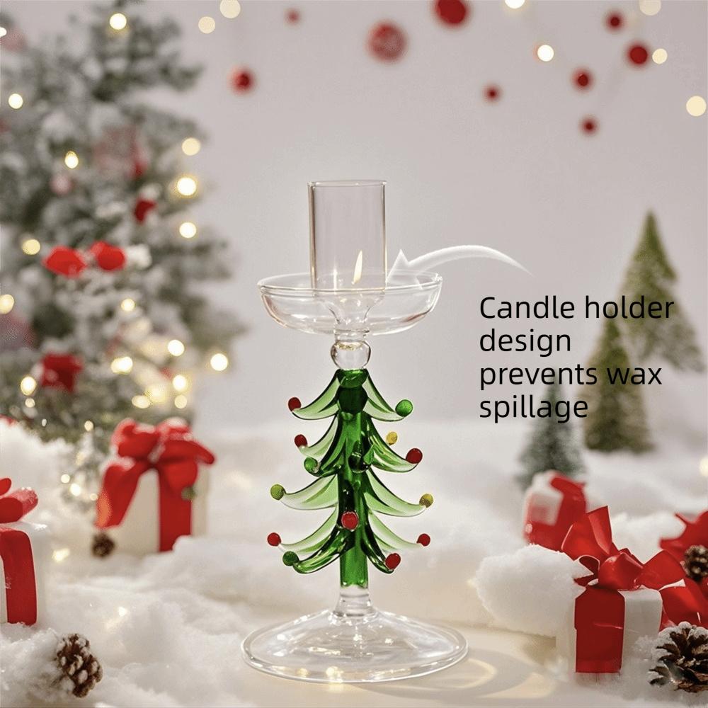 Glass Christmas Trees Candlestick Nordic Style Dinning Table Centerpiece Candle Holder Festive