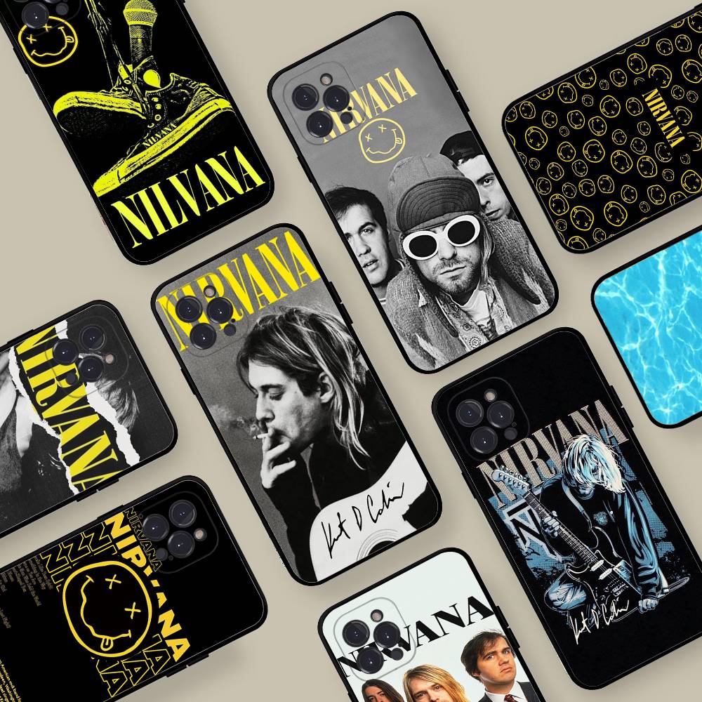 Гранж-группа N-Nirvana Для IPhone 17 16 15 14 13 12 11 Pro Max Plus Ударопрочный Черный Мягкий Чехол для Телефона