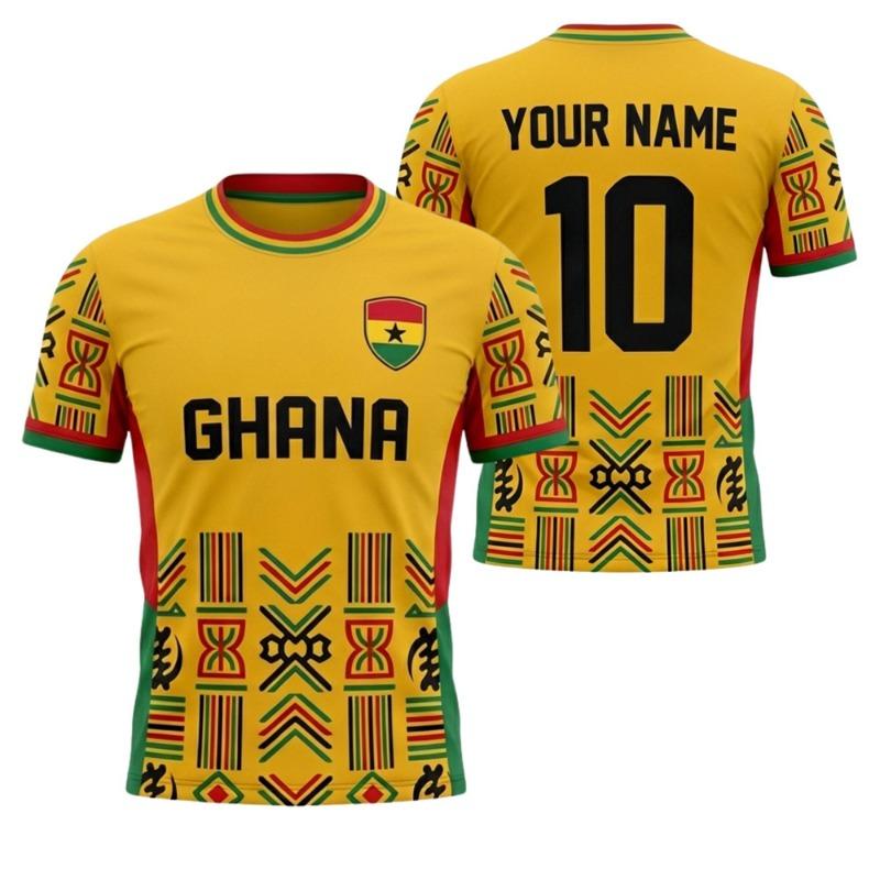 Maillot de Football du Ghana Personnalisé T-shirt Fan du Ghana Rouge Motif Africain Haut de Football Nom Numéro Personnalisés Cadeau Sportif