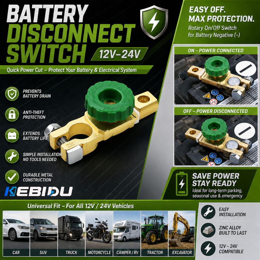 Car Battery Switch Battery Terminal Link Switch Automatic Circuit Breaker Car Battery Power-off Switch Quick Cut-off Disconnect Protector RV 12V-24V