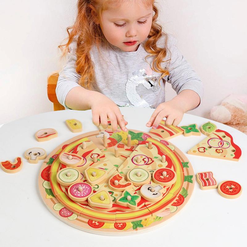 Kids Wooden Pizza Stack Toy With Handeye Coordination Skills For Early Childhood Learning