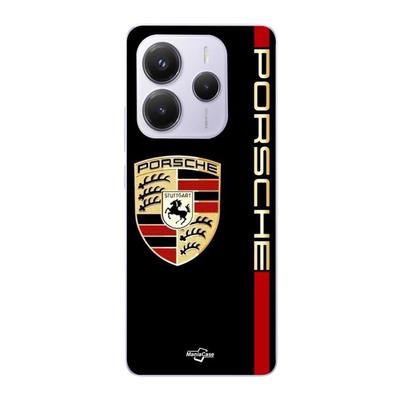 Чехол - Maniacase - Xiaomi Redmi Note 14 5G - Логотип PORSCHE - Гибкий - Черный/Красный/Золотой