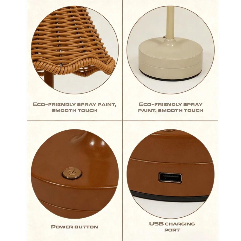 Touch Sensor Rattan Desk Lamp Adjustable Brightness LED Night Light Bedside Light