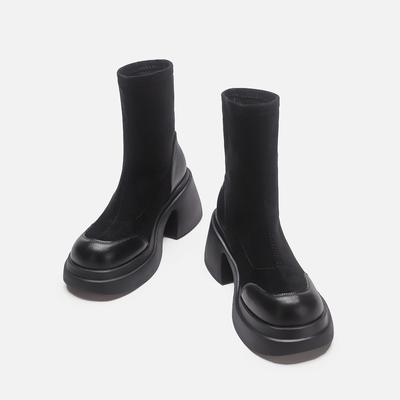 Зимние короткие ботинки на толстой подошве с увеличением высоты, женские эластичные ботинки на толстой подошве, замшевые тонкие ботинки