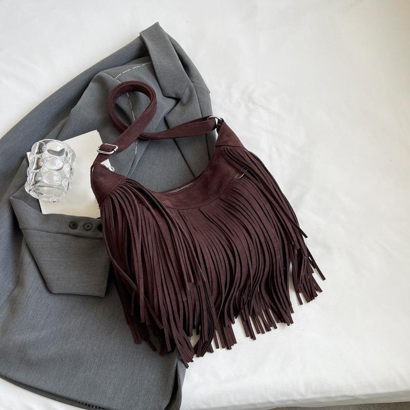 Tassel Design Women's Hobo Bag Fashion Trend Handbag Suede Shoulder Crossbody Shopping Tote Vintage Commuter Bags