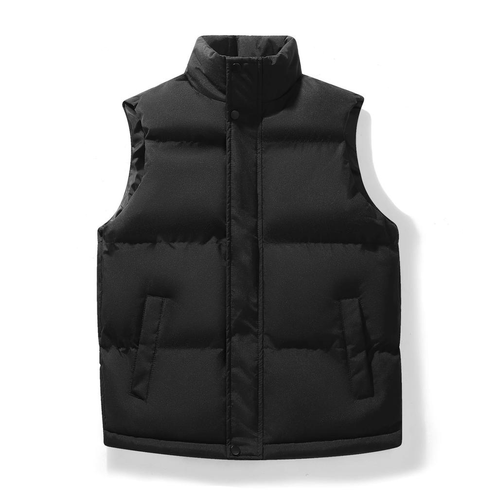 Vest Men's Autumn and Winter Trendy Stand Collar Waistcoat Warm Vest Solid Color Simple Sports Leisure Jacket