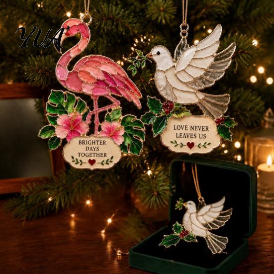 Christmas Tree Ornaments for Holidays Faux Stained Glass Ornaments, 2D Hummingbird Dachshund Highland Cow Decorative Living Room Hanging Decoration