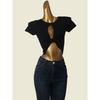Sexy Hollow Sexy Knitting T-shirt Foreign Trade Original Order Short Sleeve Bare Midriff High Waist Niche Top