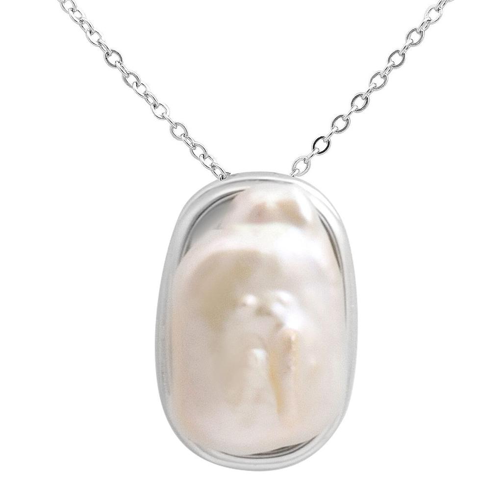 Серебряное колье с натуральным жемчугом барочным, вес изделия 14,26 гр (2185314)