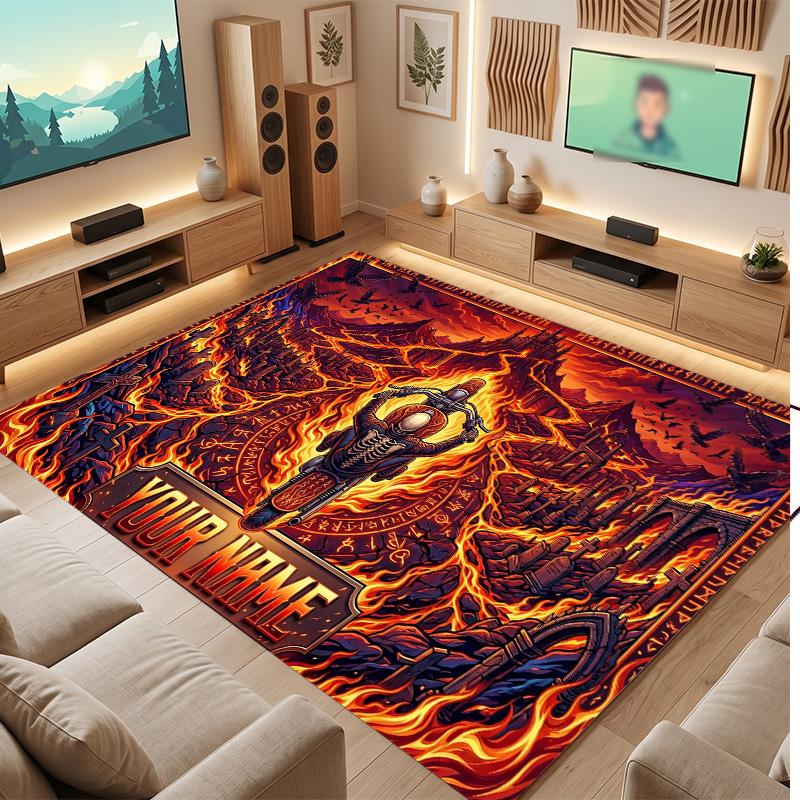 Motorcycle Biker Theme Soft Crystal Velvet Rug Custom Name & Text Print Non Slip Floor Rug for Bedroom Living Room
