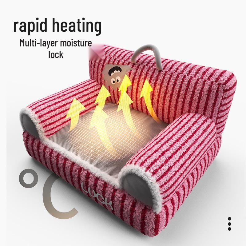 Плюшевая кровать для кошек и собак «Четыре сезона» - Уютная, нескользящая, диван с приподнятыми полосками для осени и зимы