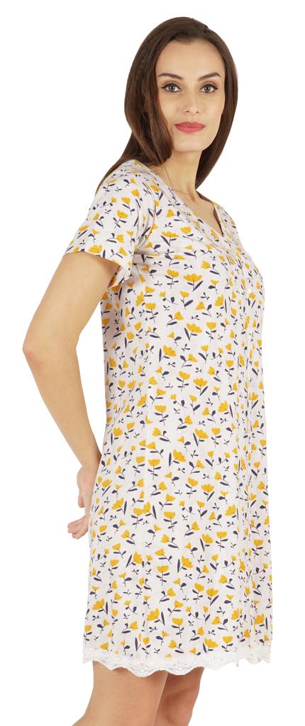 Inkmeso Printed V-Neck Nightgown Sleepwear For Womens Nightshirt Soft Button