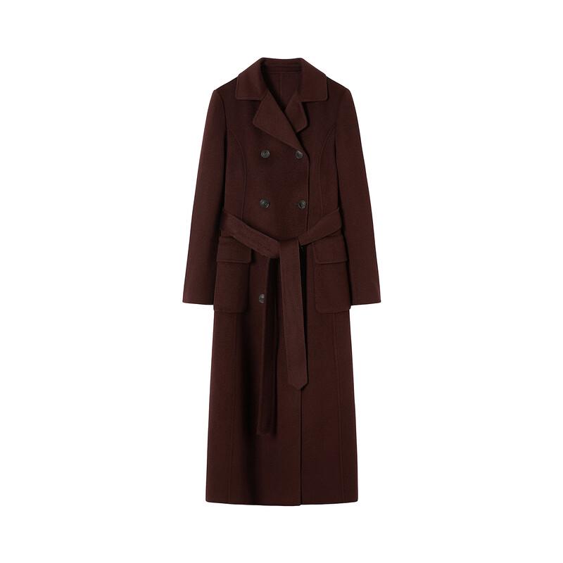 JUZUI Women's Elegant Waist-Cinching 100% Wool Long Coat