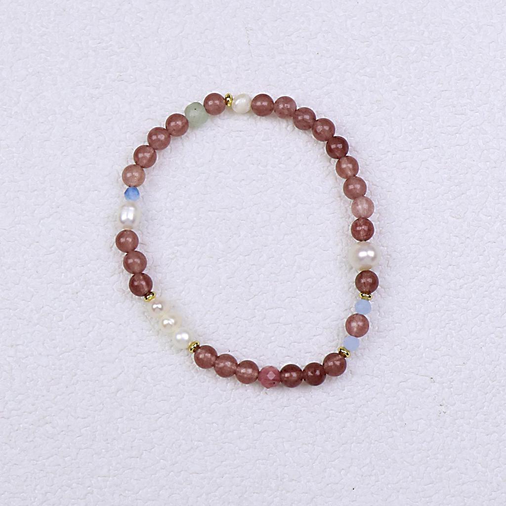 Women's Exquisite Natural Strawberry Quartz, Citrine, Aquamarine & Pearl Bracelet - Luxurious, Unique, and Versatile Design.