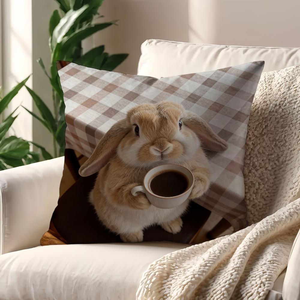 Rabbit Drinking Coffee cushion cover Best Home Office Coffee Pillow Sofa Printing Decoration Room Shop Car Nordic Simplicity Hit