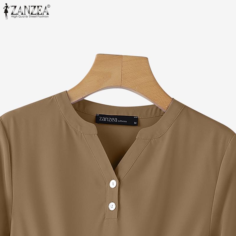 ZANZEA Women Casual V-Neck Half Sleeve Solid Color Loose Long Dress