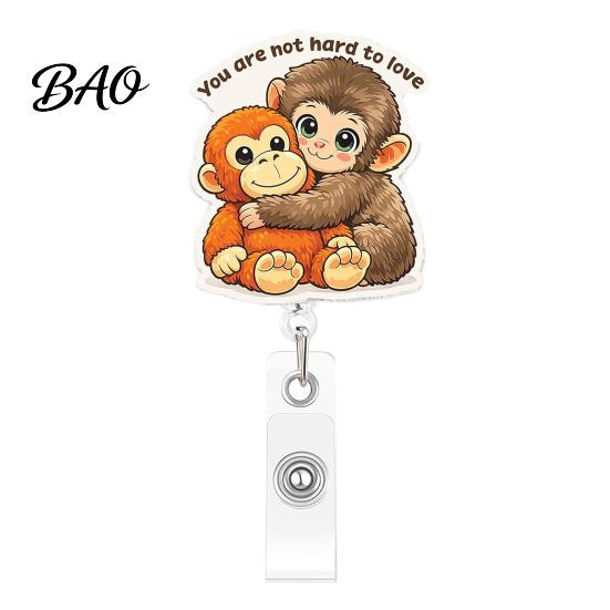 Decorative Badge Holder for Lanyards Retractable Holder, Cute Monkey Pattern Print 360 Degree Rotating Work Card Clip, Acrylic Telescopic Easy-pull