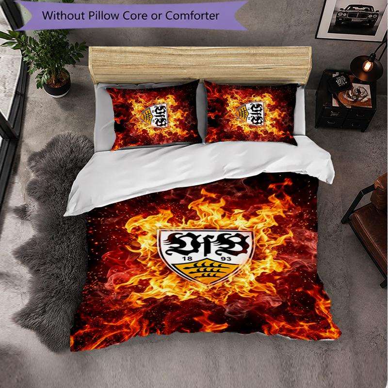 VfB Stuttgart Football 3 Piece Bedding Set Soft Duvet Cover Set with Pillowcases Printed Bedroom Decor Set for Home