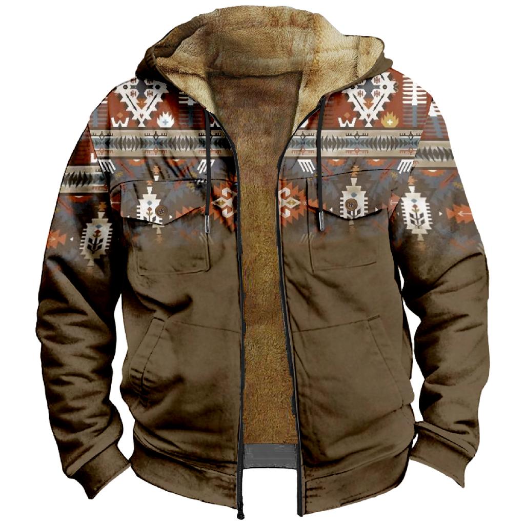 Men'S Winter Zipper Hooded Fleece Sweatshirt With Patch Pocket Casual Jacket