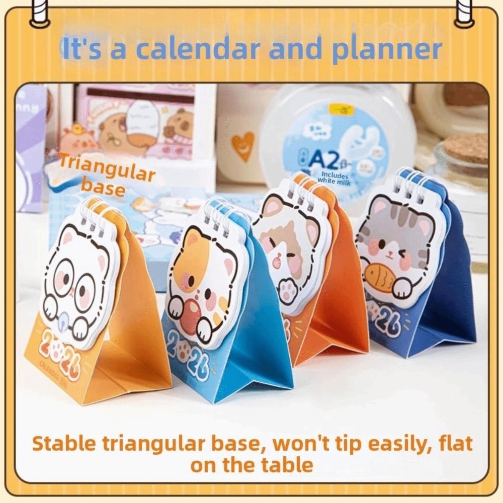 Мультяшный Кот 2026 Настольный Календарь Мини Планировщик Расписания Милый Календарь на Спирали Настольные Украшения