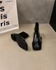 Black Leather Ankle Boots For Women Elegant With Low Heels Woman Short Shoes Spring Autumn Square Toe Booties  Footwear