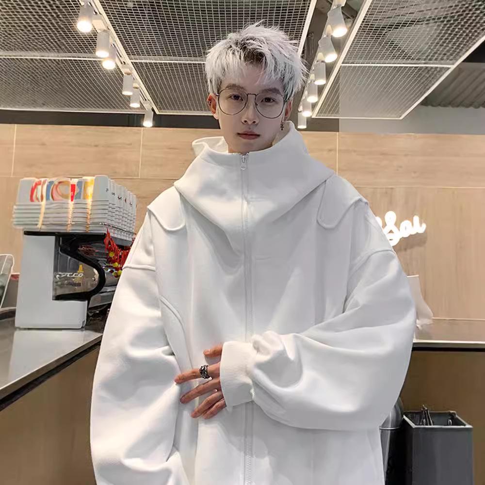 Мужская белая толстовка-кардиган, весна/осень 2024 г., свободная куртка-толстовка с капюшоном в американском стиле