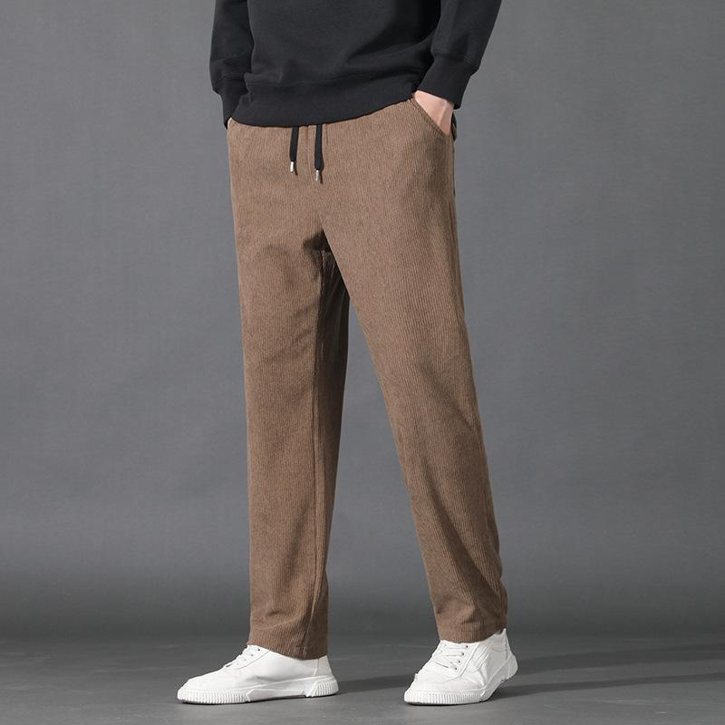 Мужские вельветовые повседневные брюки на кулиске, с эластичным поясом, прямые, теплые и свободного кроя, мужские больших размеров