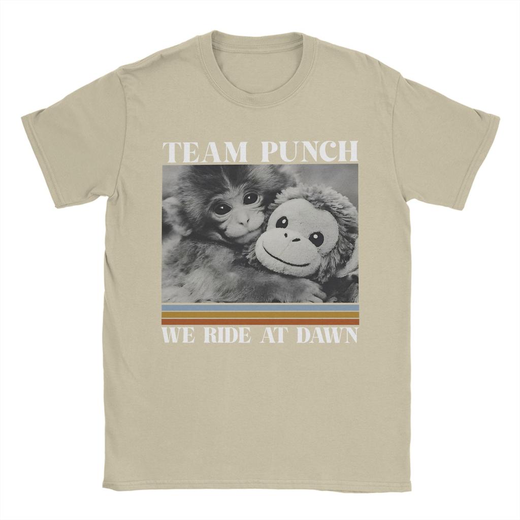 Punch Baby Monkey Holding Plush Toy TShirts for Unisex Crazy Pure Cotton Tees Crew Neck Short Sleeve T Shirt Plus Size Clothes