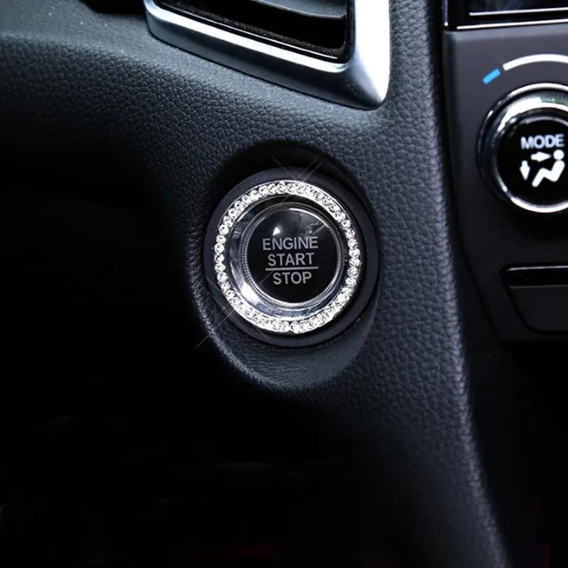 1x Auto Car SUV Decorative Silver Pink Blue Accessories Button Start Switch Diamond Ring Start Stop Button Cover Universal