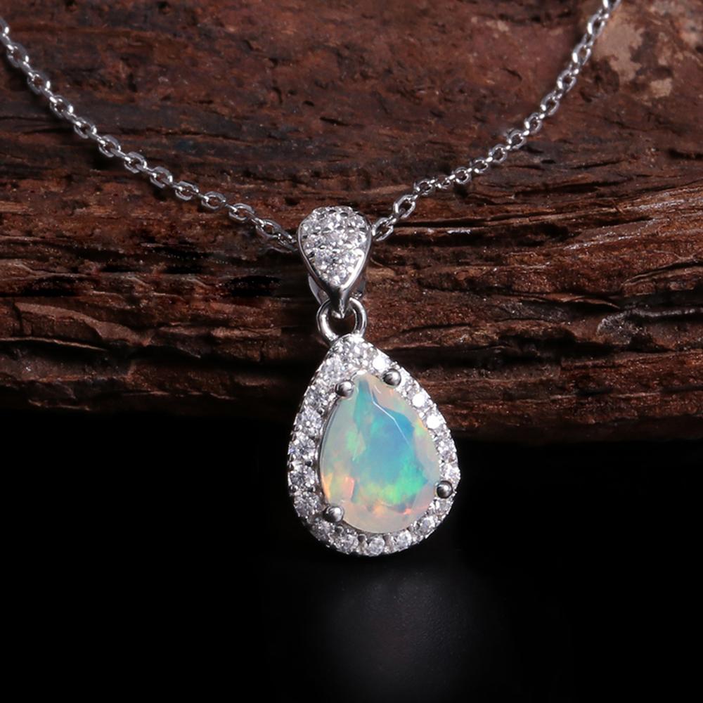 Настоящее серебро S925 с натуральными эфиопскими опалами, изысканные ювелирные изделия в форме груши, классический дизайн для женщин, повседневная одежда, хороший подарок