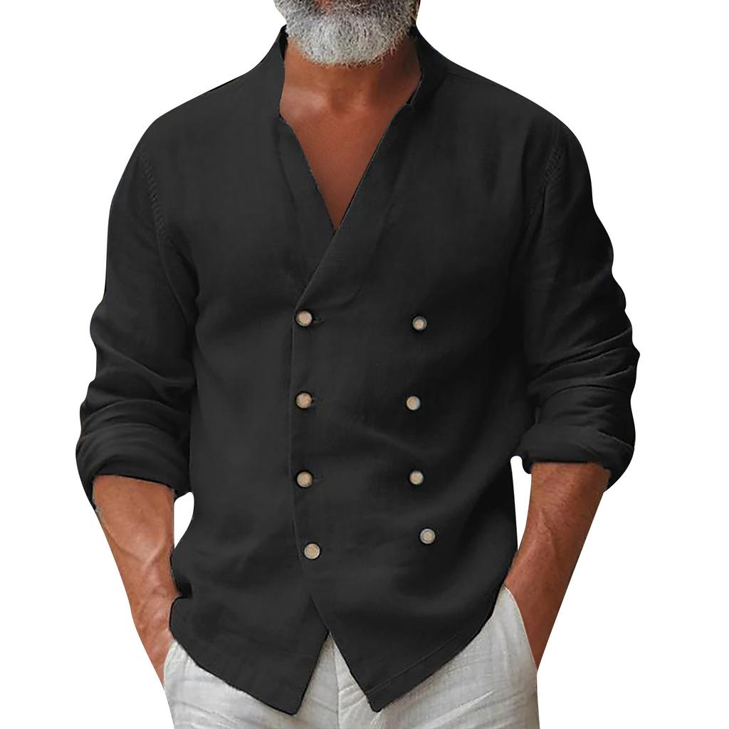 Designer Spring Summer Men's Casual Cotton Linen Solid Color Long Sleeve Shirts Loose Shirts