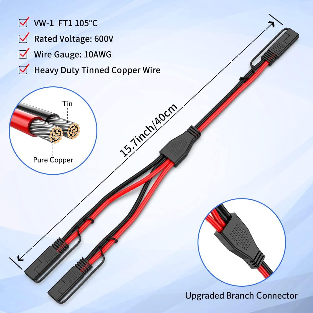 Anchtek 10AWG 1 to 2 SAE to SAE Extension Cable SAE DC Power Automotive Adapter Cable SAE Plug for Solar Panel Battery Charger