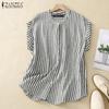 Women Casual Round Neck Summer Short Sleeve Stripe Blouse