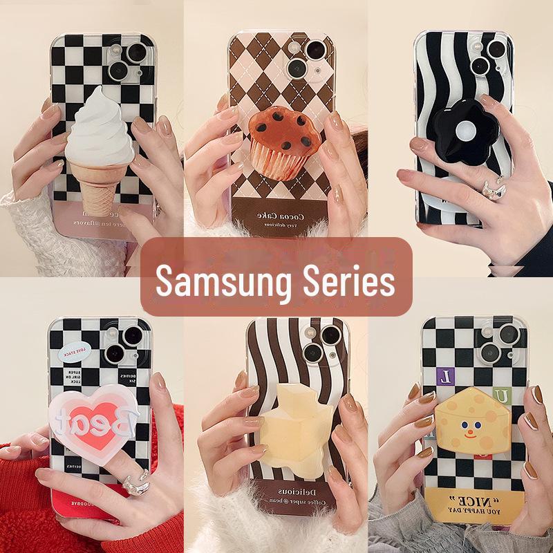 Прозрачный чехол для мобильного телефона Samsung - подходит для S8/9/10e/20/21, Note 8/9/10/20 с держателем на клею