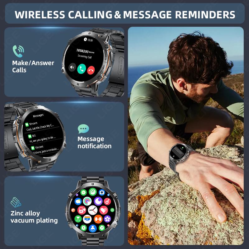 AMOLED Смарт-часы 900 мАч Большая емкость Батареи Компас Барометрический Альтиметр Военные Спортивные Смарт-часы Мужские Для Android iOS