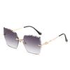 New sunglasses, European and American trendy glasses, trimmed frameless sunglasses, women's metal UV sunglasses