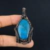 Neon Blue Apatite Gemstone Pendant 999 Copper Wire Wrapped Jewelry, Handmade Antique Pendant Jewelry, Gift For Mother