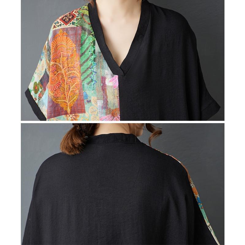 Dimanaf Женское летнее новое платье 2025 года больших размеров, повседневное платье с V-образным вырезом, свободное длинное платье с принтом, винтажное платье макси