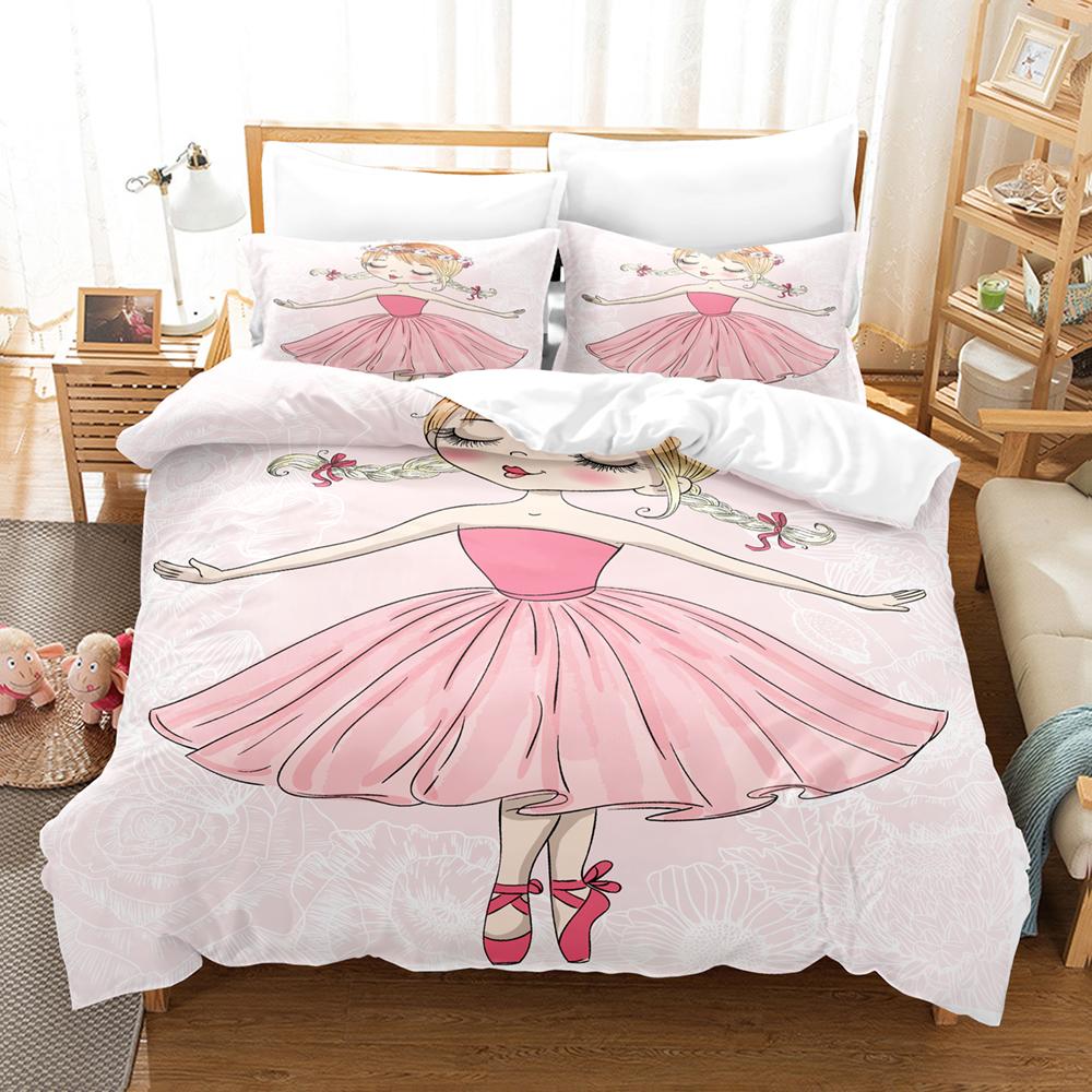 Cartoon Ballet Duvet Cover Set Princess Style Dancing Girl 3D Print King Queen for Girls Women Teen Dancer Polyester Bedding Set
