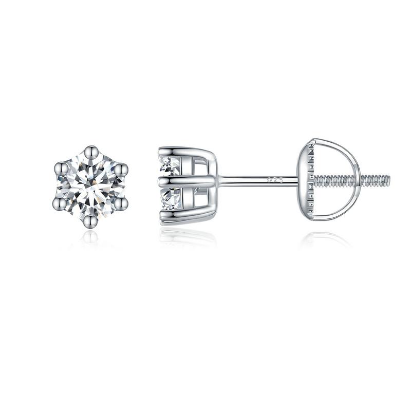 WOSTU Basic Wedding Crown Stud Earrings Solid 925 Sterling Silver Clear Cubic Zirconia Women Engagement Studs Earring 5-8 MM