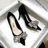 Черные остроконечные туфли на высоком каблуке 2024 года, новые носки-бабочки с бантом, темперамент для ношения тонких одинарных туфель на открытом воздухе Zapatos Mujer