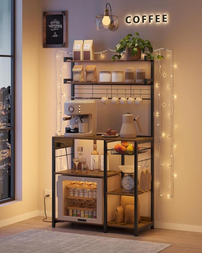 Кухонная полка с розетками, полка для микроволновой печи, кофейный бар, стойка пекаря, 8 S-образных крючков, с к