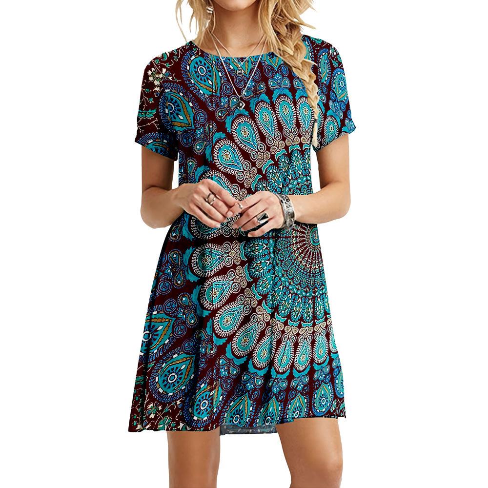 Модное свободное мини-платье с принтом, женские летние платья большого размера с коротким рукавом, повседневный уличный сарафан