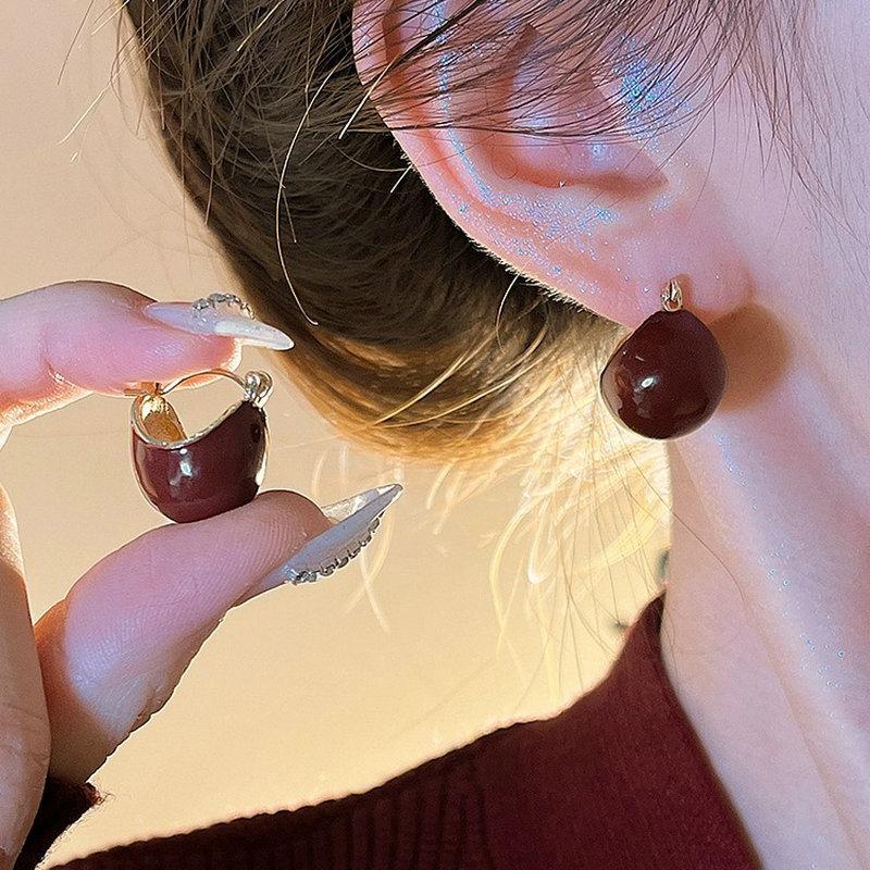 Винтажные красные серьги-клипсы женские эмалированные серьги-гвоздики легкие роскошные аксессуары для ушей серьги ювелирные изделия