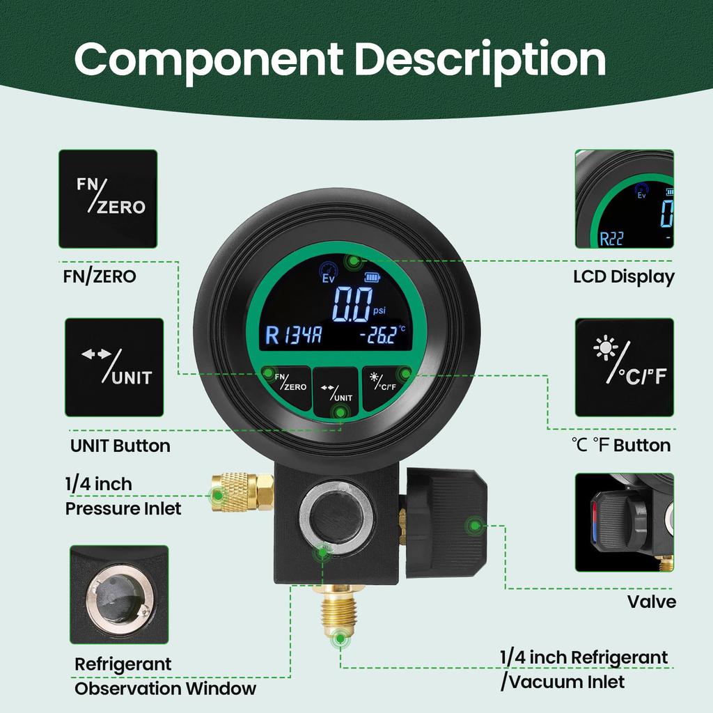 DUOYI Vacuometro Digital Vacuum Gauge Manifold, Manometro Pressure Tester for Refrigeration HVAC Air Conditioner Service