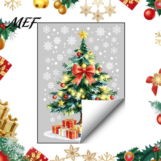 Creative Room Embellishments Christmas Tree Static Window Sticker, Waterproof PVC Decal, Watercolor Home Holiday Accents Snowflake Glass Clings